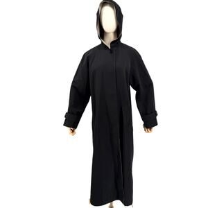 Vintage 90s Gallery Black Minimalist Hooded Duster Raincoat Trench Jacket